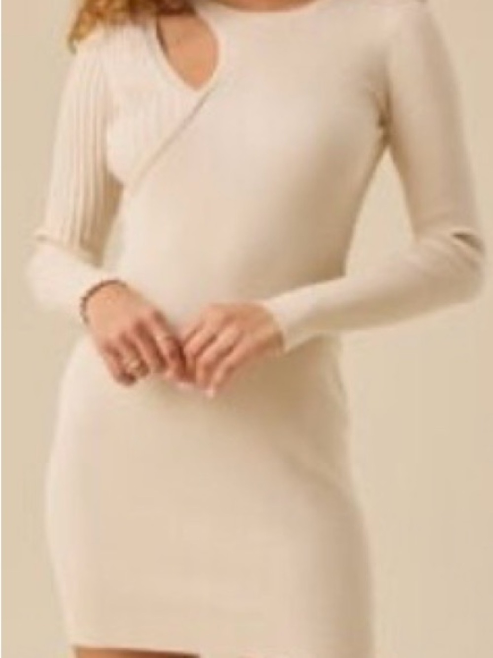 Altar'd State Cream Cutout Rib-Accent Mini Dress